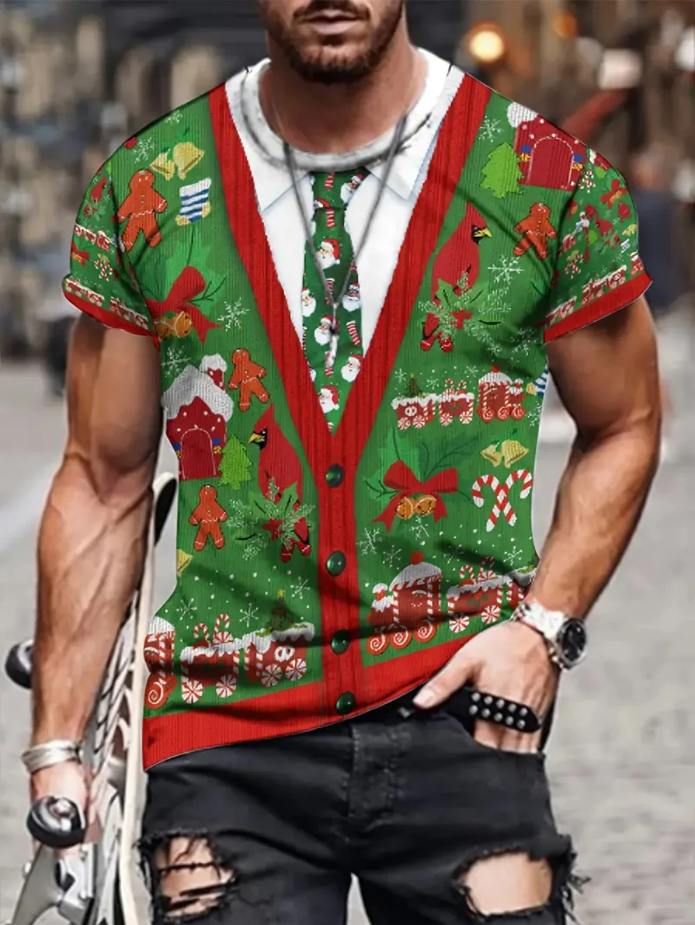 Men's T-Shirts Christmas Funny 3D Print Summer Casual Y2k Short Sleeve Tops Round Neck Pullove Tops Holiday Loose Men's Clothing image 2