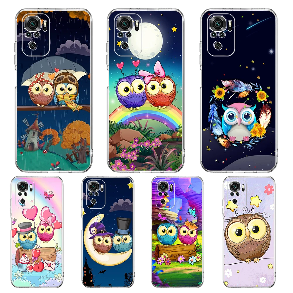 

Cute Cartoon Owl Phone Case Cover for Redmi Note 10 11 11T 7 8 8T 9 K40 Gaming 9A 9C Pro Plus Transparent Shell Capas Bags TPU