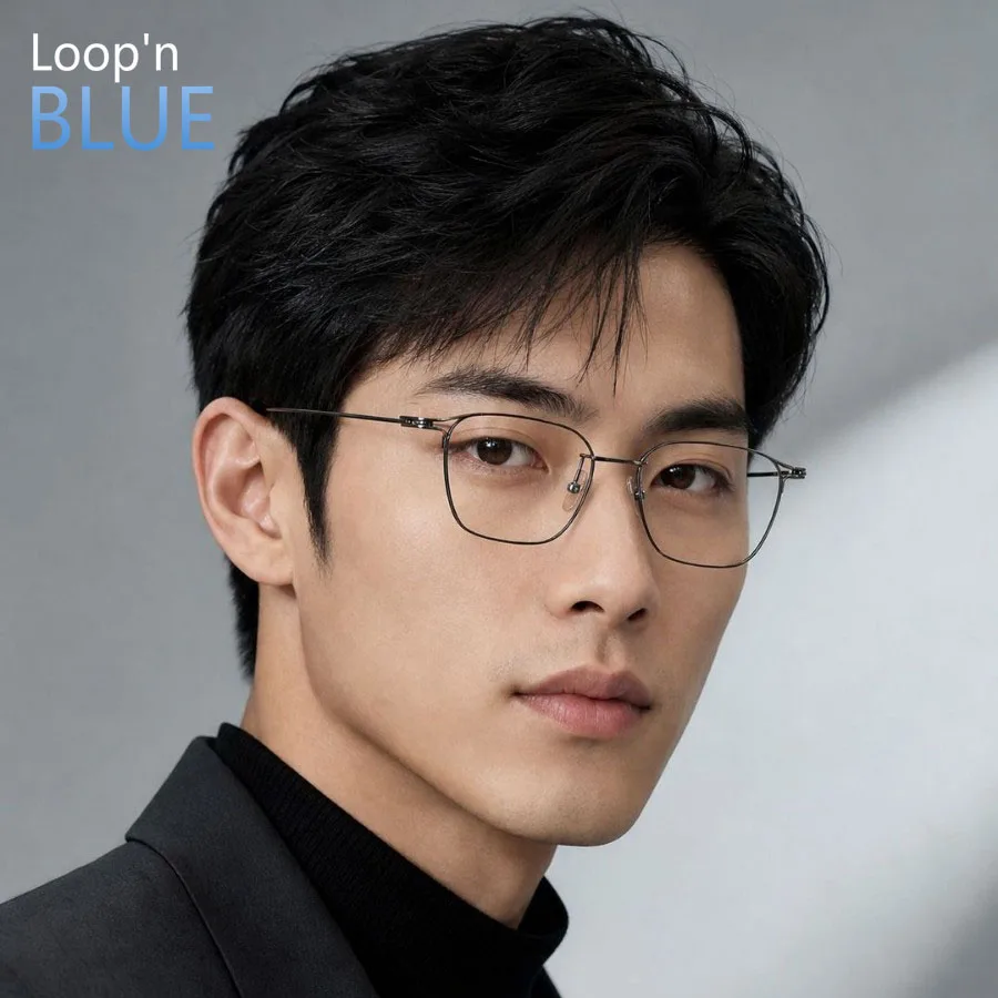 Loopnblue Business Style Ultra Light Pure Titanium Thick Square Rim Eyewear Frame, Anti Blue Light Custom Prescription Myopia