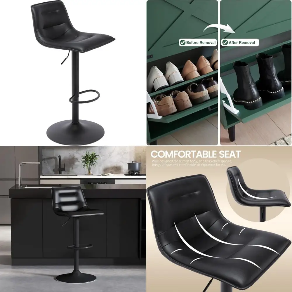 

Adjustable Swivel Bar Stool, Modern PU Leather Counter Height Chair with Back Support