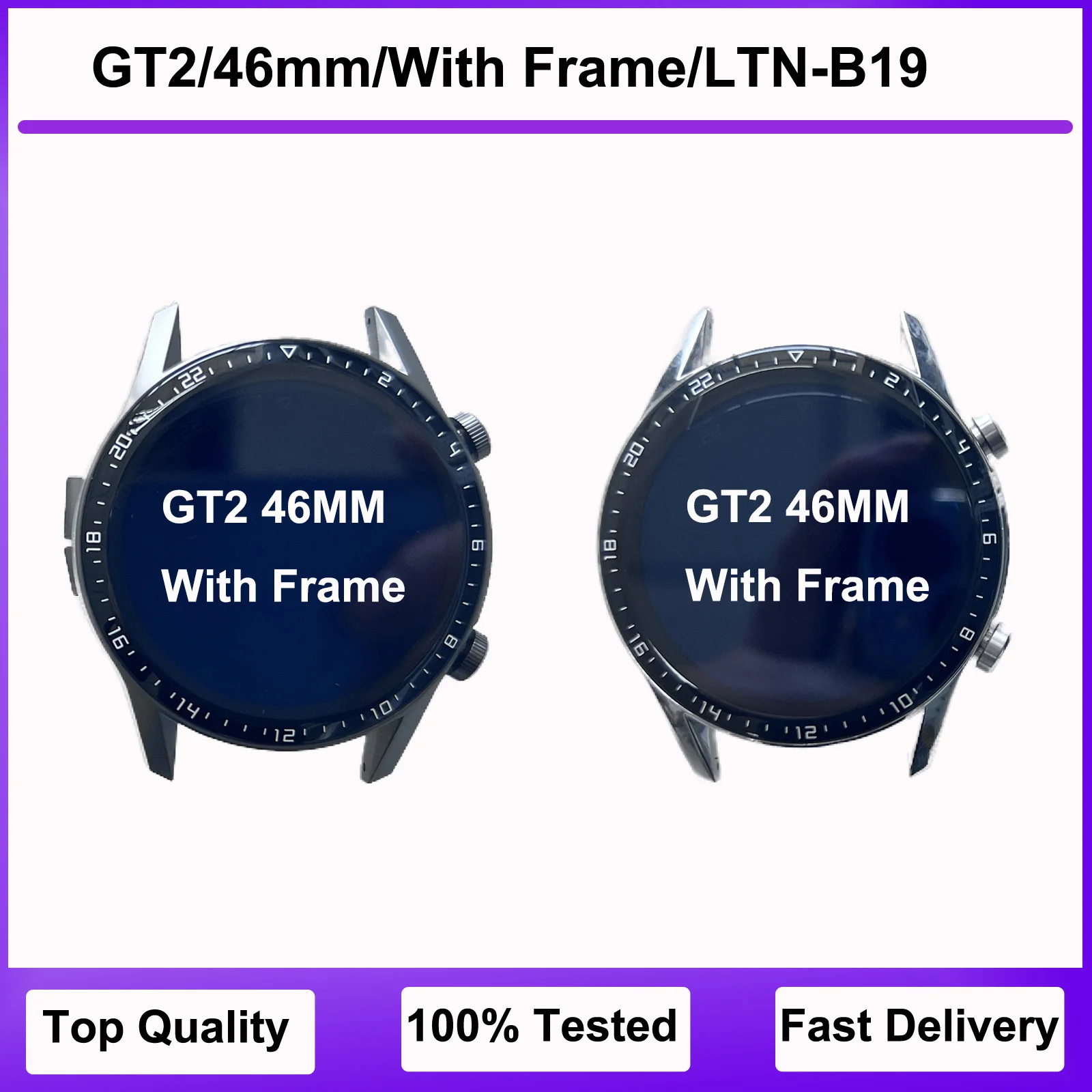 For Huawei GT2 46mm Black/Silvery smart watch screen assembly with frame watch LCD display replacement LTN-B19 watch screen