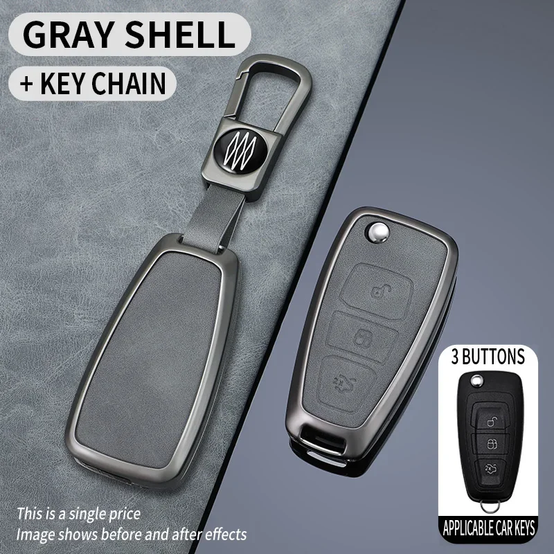 Leather Zinc Alloy Car Key Case Cover For Ford Ranger CMax SMax Focus Galaxy Mondeo Transit Tourneo Custom Car InteriorAccsories