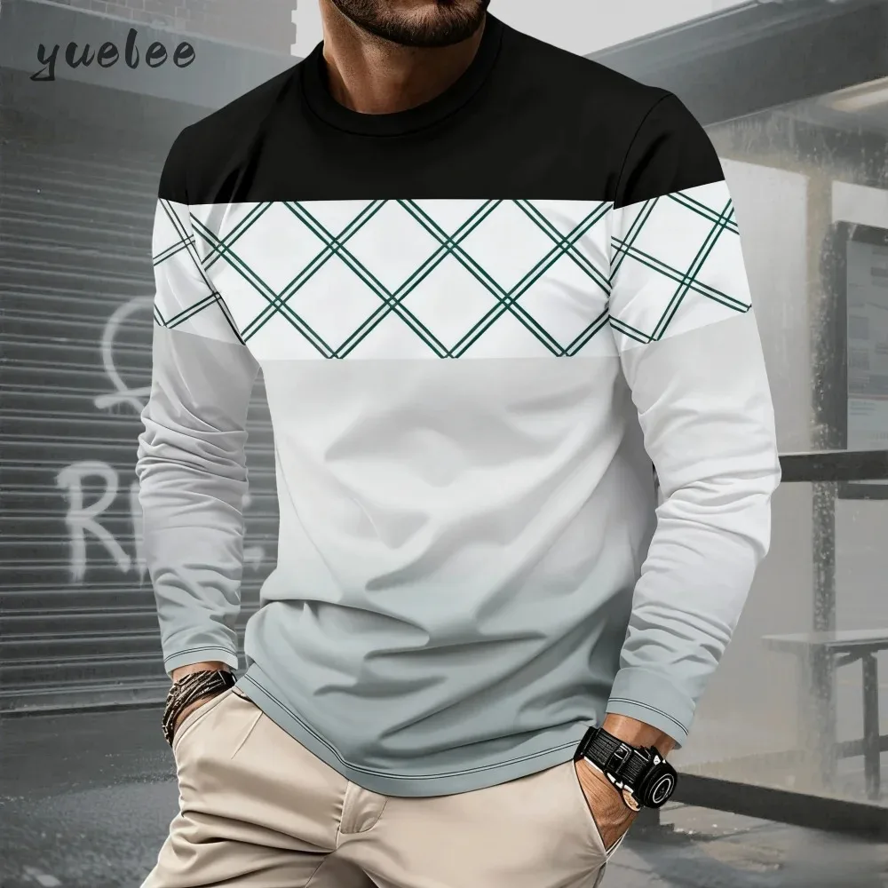 Spring Autumn New Style Striped Simple Men's 3D Print Long-Sleeved Round-neck T-Shirt -Casual Outdoor Sports Quick-Drying Jacket