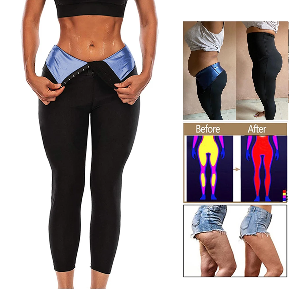 Calça Emagrecedora Compressão de Cintura Alta para Mulheres Leggings de Treino Suor de Sauna Treinador de Cintura Controle de Barriga Thermo Shapewear