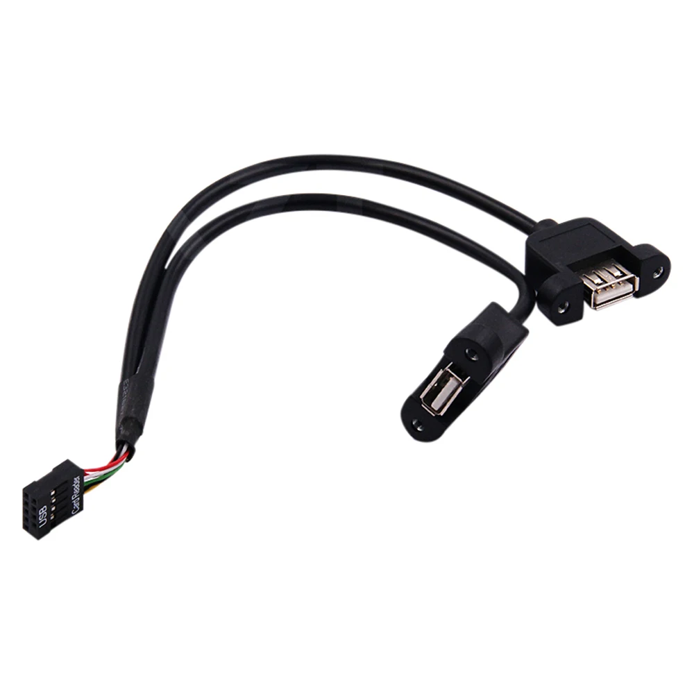 1 Uds. Placa base de 30CM, paso interno de 9 pines, 2,54mm a puerto Dual USB 2,0 A hembra, Cable de montaje en Panel de bloqueo de tornillo