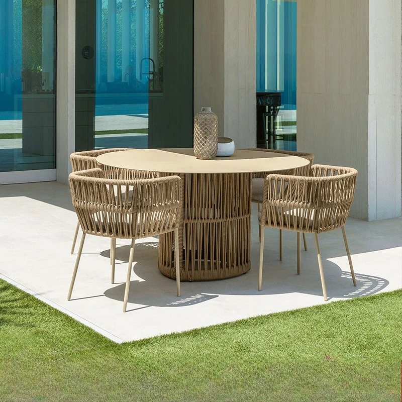 

Nordic villa garden outdoor table and chair combination outdoor courtyard leisure rattan chair balcony terrace sun room rope wea