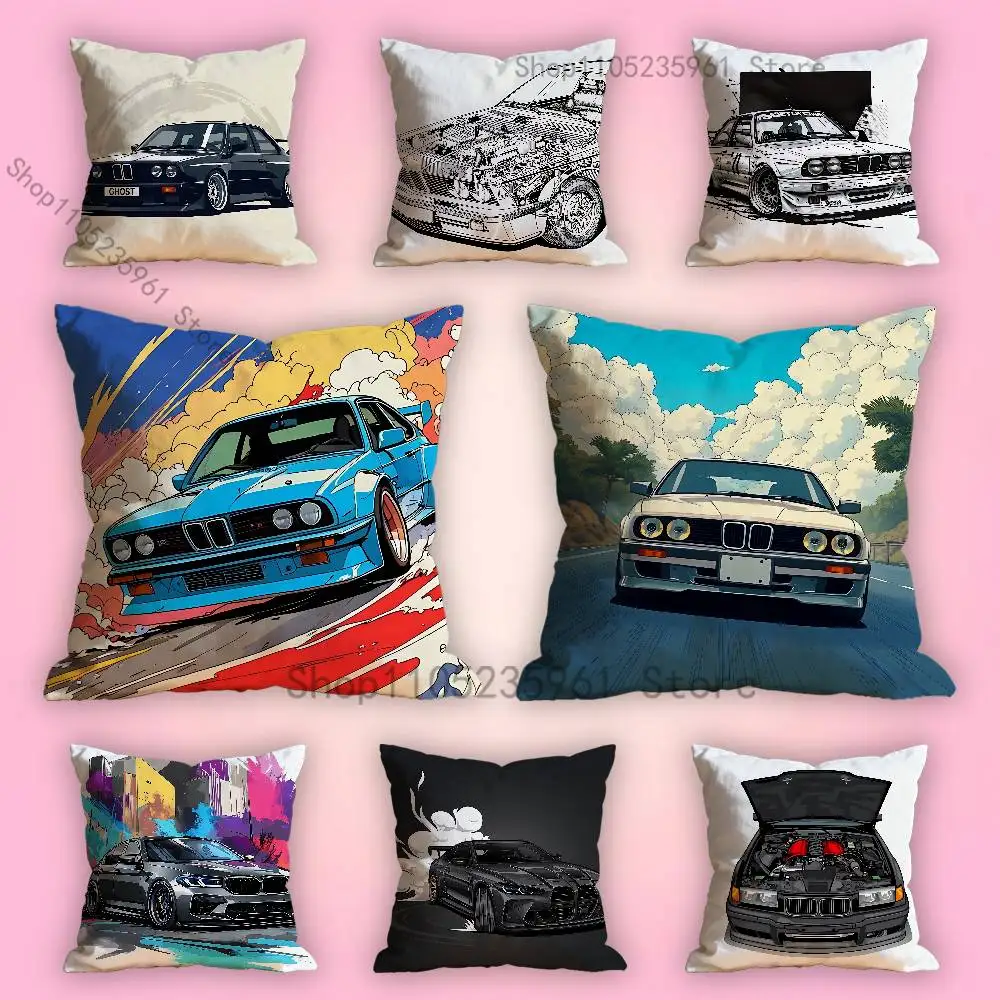 

Black White E-E36 Car Pillow Cases for Bedroom Living Room Sofa Home Decor Polyester Cushion Cover with Zipper