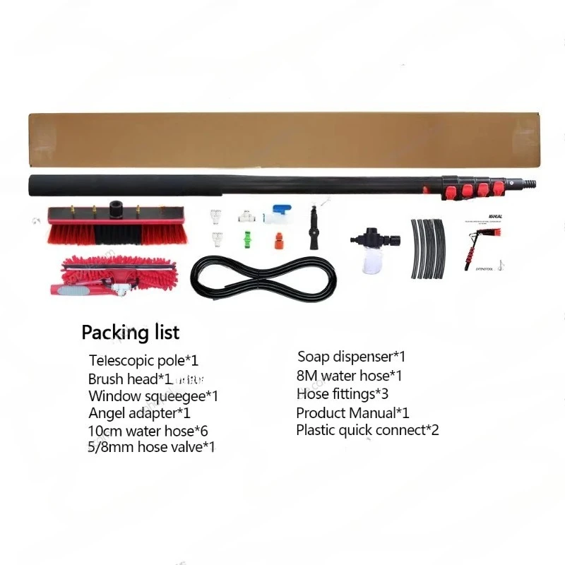 20/24FT Extension Water Fed Pole Tool, Brush Squeegee Kit, High Reach Washer for Window Glass and Solar Panel