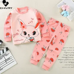 New 2024 Kids Girls Pajama Sets Cartoon Long Sleeve T-Shirt Tops with Pants Toddler Baby Spring Autumn Sleepwear Clothing Sets