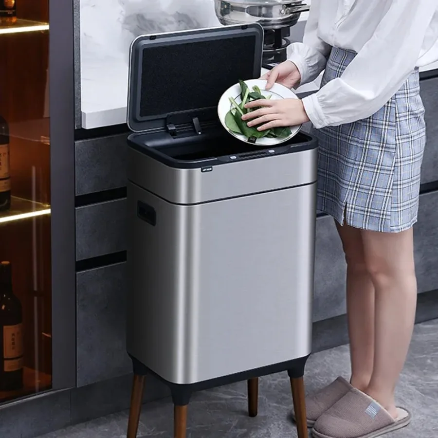 Kitchen Sorting Big Garbage Can Automatic Waste Bin Smart Sensor Trash Can Stainless Steel Large Trash Bin High Foot Rubbish Bin