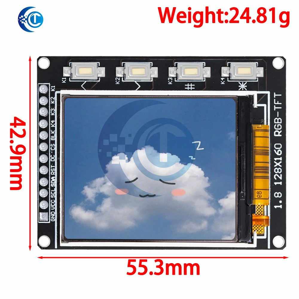 LCD TFT ST7735/ST7735S da 1,8": risoluzione 128×160 con interfaccia SPI (4 pin IO) – RGB a 16 bit per compatibilità Arduino