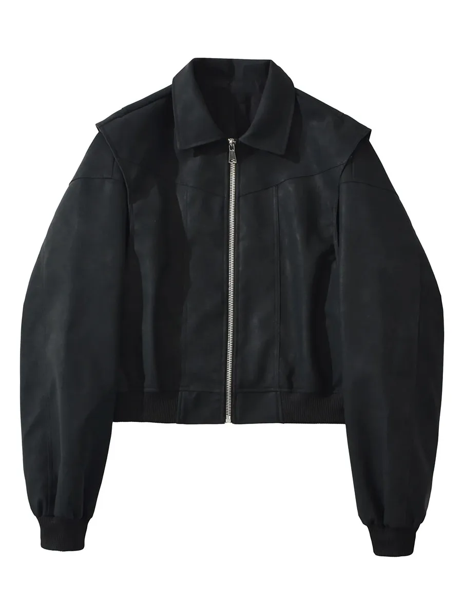 TWOTWINSTYLE Moderne Retro Herbst Lose Mäntel für Frauen Revers Langarm Patchwork Zipper Gepolsterte Schultern Mode Jacke Weibliche