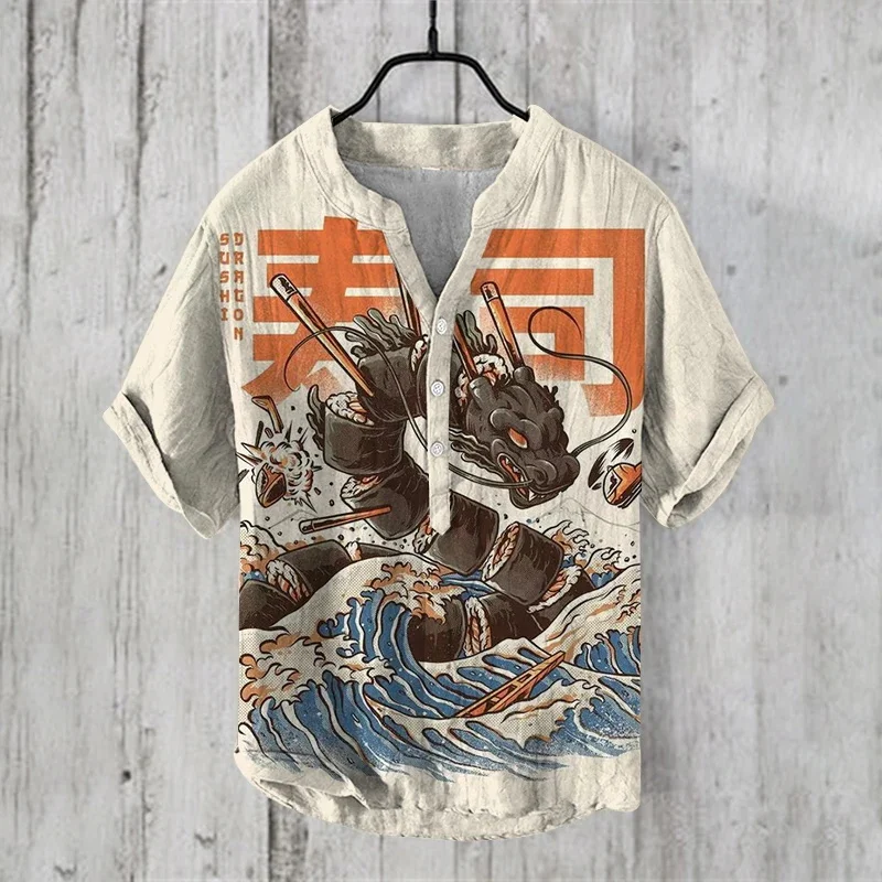 Summer thin V-neck men's trendy brand Pi Shuai casual Wei Yi shirt 3D printed large artistic POLO shirt