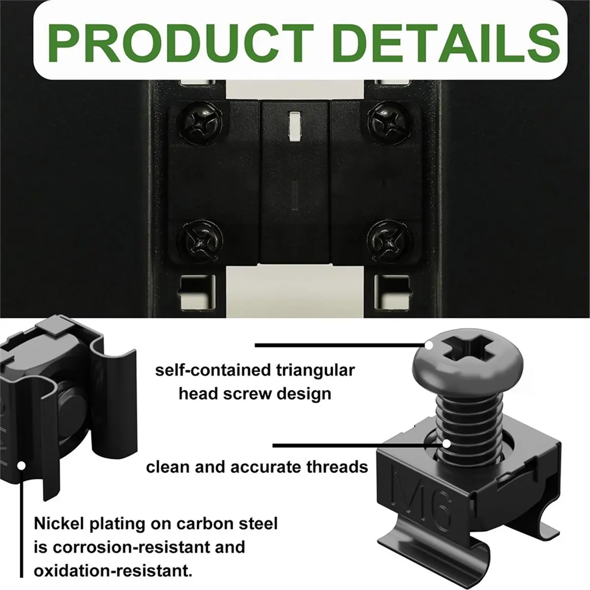DT81 120pcs M6 Cage Screw Nut Washer Set Self-Locking Cable Ties Assortment Kit for Server Shelf Cabinets & Rack Mount Thread