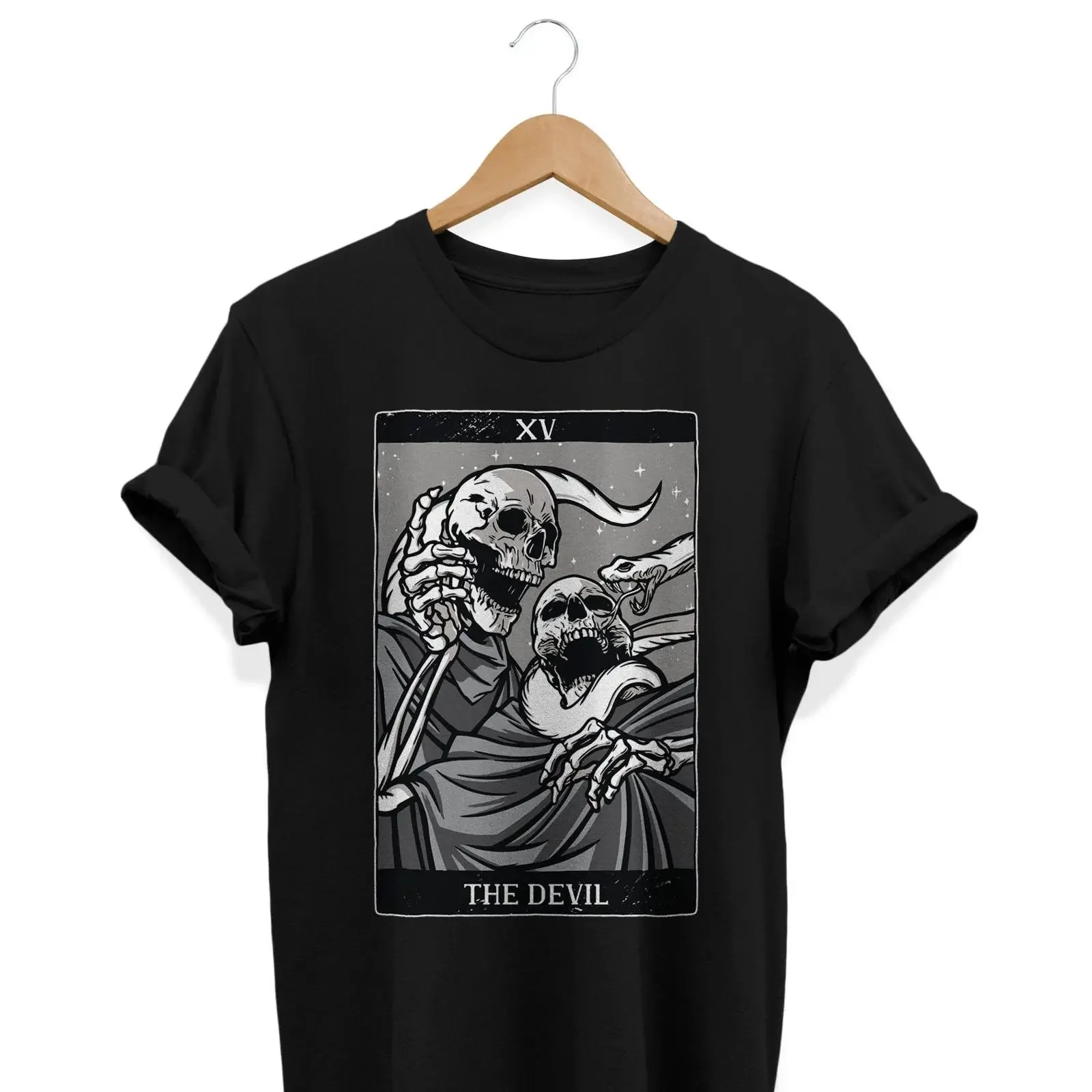 The Devil Tarot Card T Shirt Skeletons Snake Goth Style s vintage Washed graphic Comfortable Versatile Soft Slightly Casual