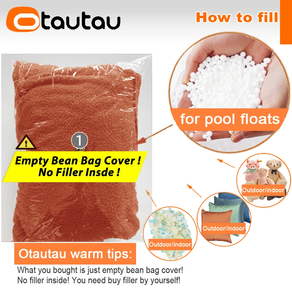 OTAUTAU Faux Fleece Bean Bag Cover Winter Christamas Pouf Armchair SF445【No Filler Inside! You Need To Buy Filler By Yourself !】