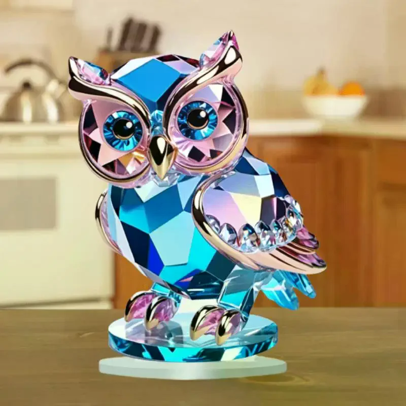 Cute Crystal Acrylic Owl Desktop Decoration 15cm X 15cm Animal Themed Home Decor Ornament Practical And Convenient