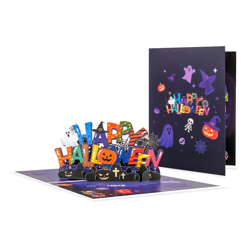 2Pcs Halloween 3D Pop-Up Card Creative Black Cat Jack-o'-Lantern Handmade Paper Cutout Card Cross-Border Holiday Greeting Card