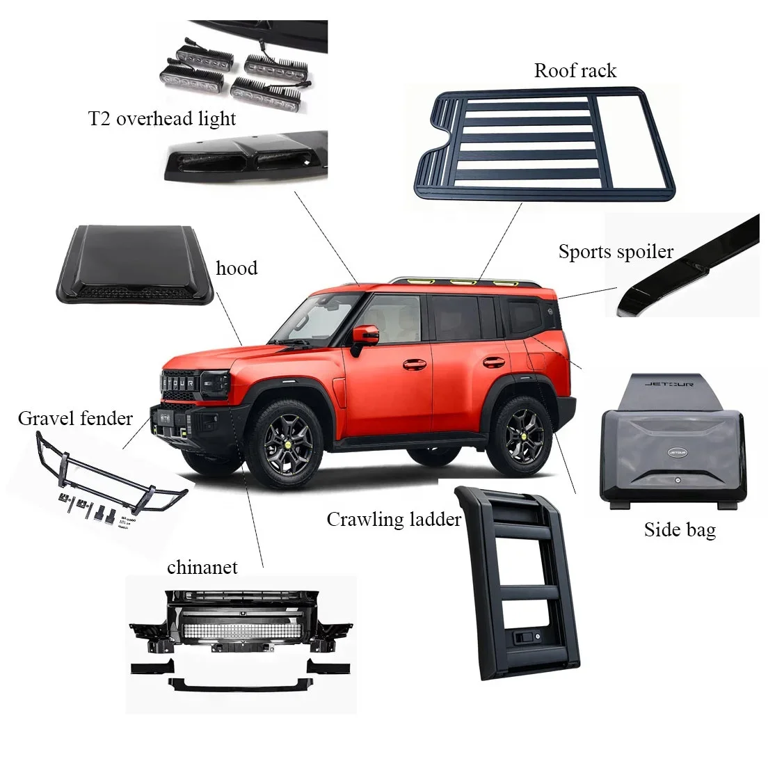 

for Jetour Traveler T-2 Defender Car Upgrade Parts Accessories Rack Roof Lights Spoiler Ladder Side Box