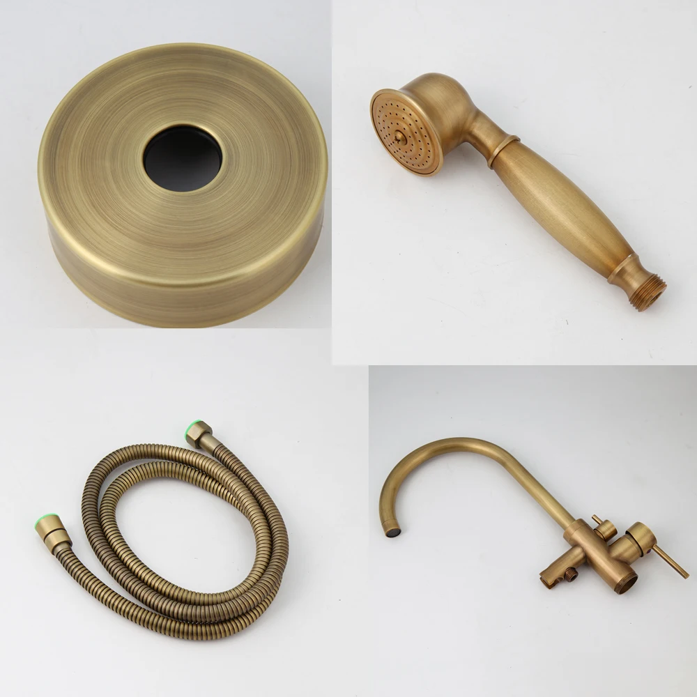 Imagem -06 - Kemaidi-antique Brass Bathtub Shower Faucet Grupo Sistema de Piso 360 Bico Giratório Misturador de Banho do Banheiro