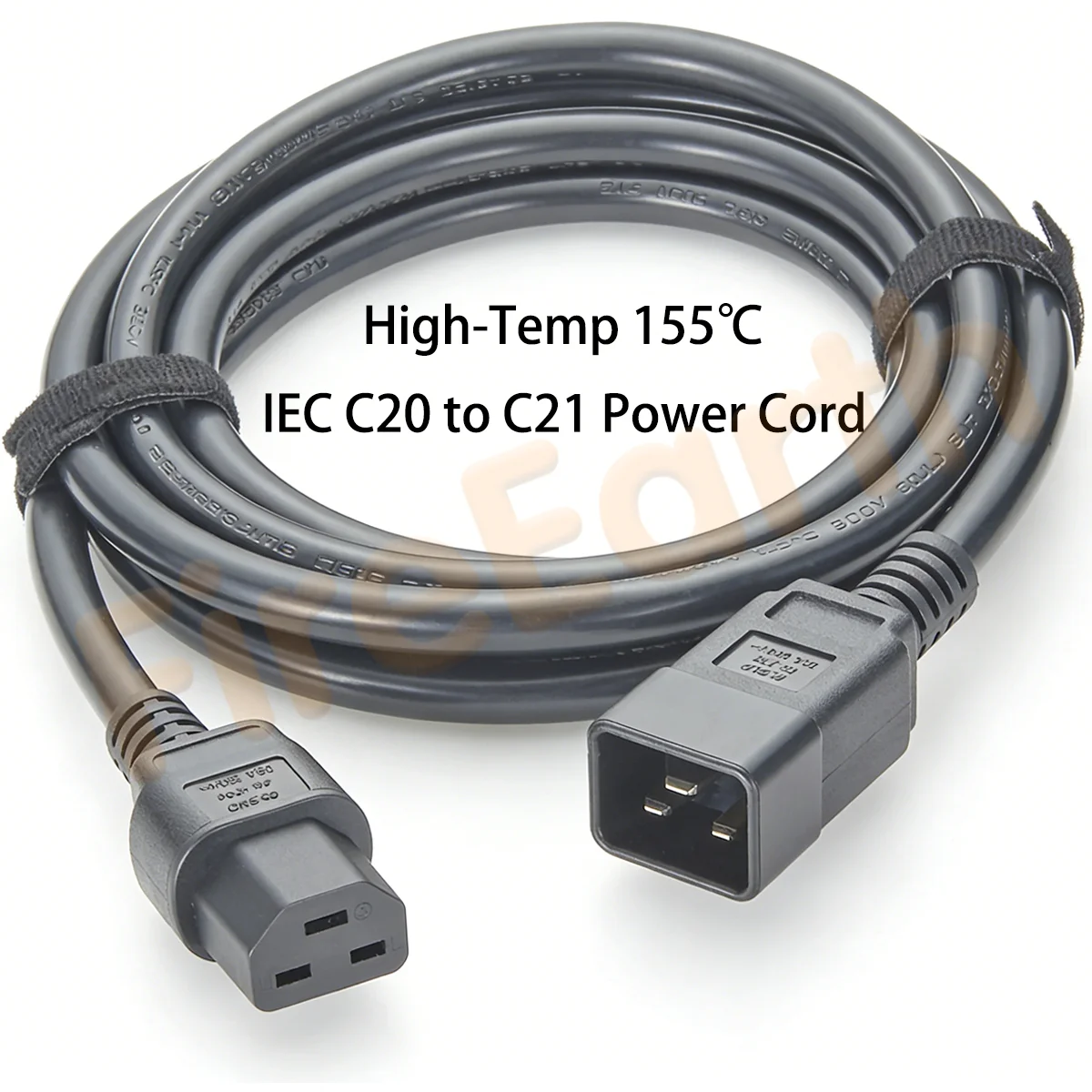 Industrial Grade IEC C20 Male to C21 Female High Temp Power Cable, 155°C for Server Rack, UPS System & Telecom Equipment