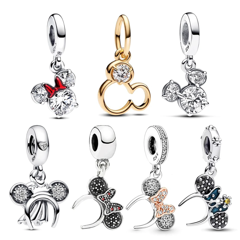 Cute Mickey Minnie Bow headband Series Pendant Charm Fit Pan Charms Original Bracelet DIY Women Cartoon Jewelry Gift 2025 New