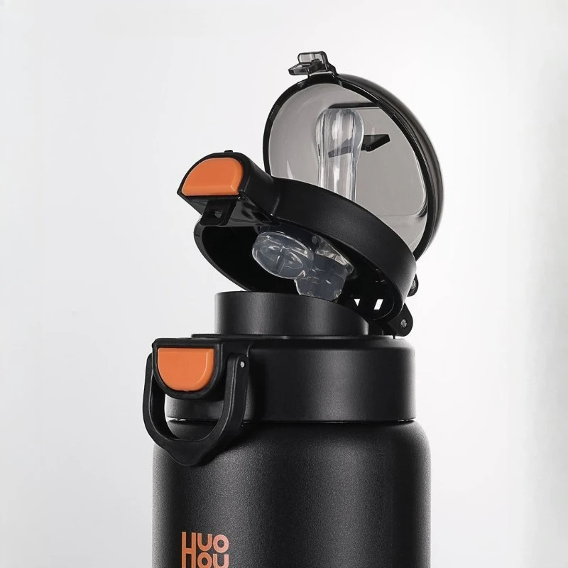 HUOHOU Thermos Bottle with Straw Stainless Steel Car Thermal Cup Sports Water Bottle Keeps Cold Heat Thermal Mug Portable
