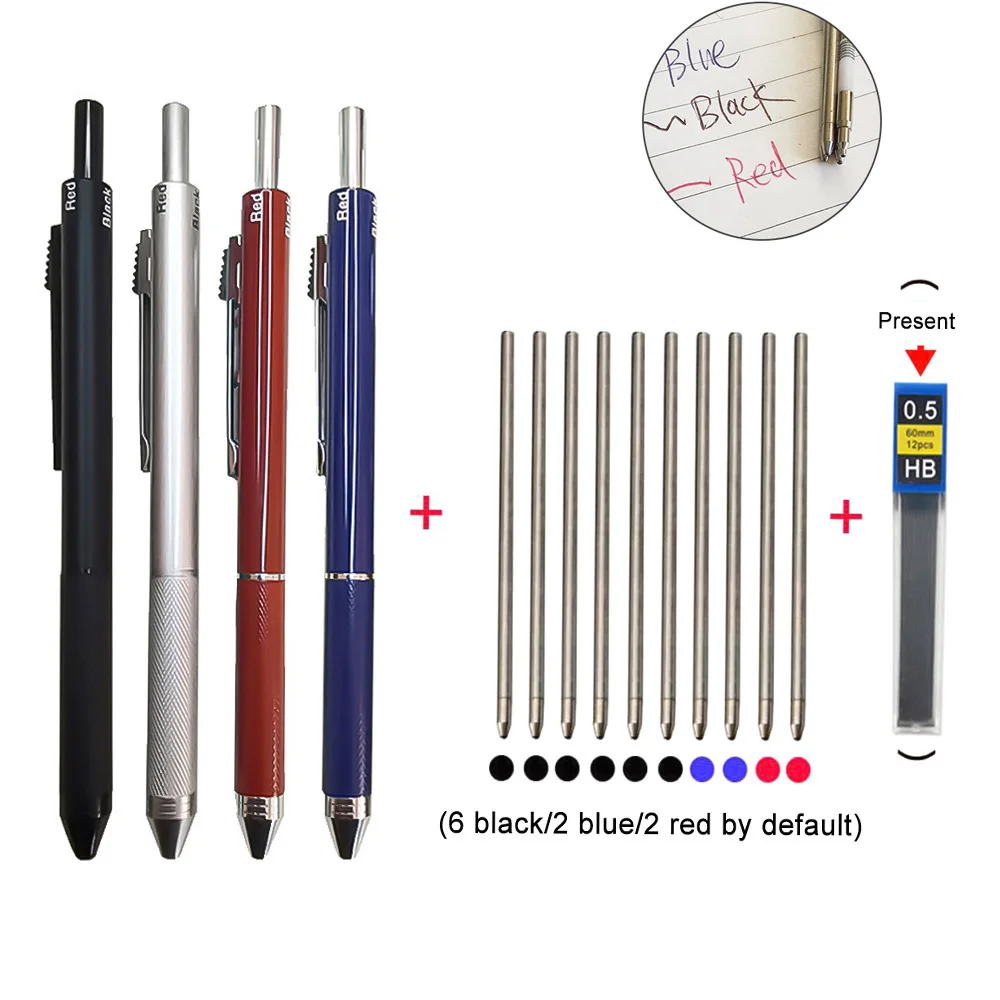 New Technology Gravity Sensor 4 In 1 Multicolor Ballpoint Pen Metal Multifunction Pen 3-colors Ball Point Refill and Pencil Lead