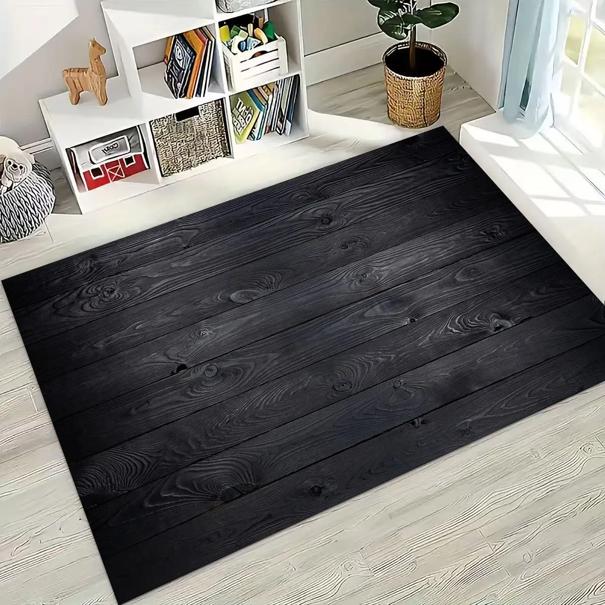 

Rainbow Retro Wooden Board Black Brown Wood Grain Rug for Bedroom Living Room Sofa Home Doormat Decor,Large Non-slip Floor Mat