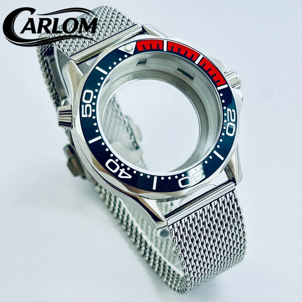 41mm NH Watch Case For NH34 NH35 NH36 NH38 NH39 NH70 NH72 Movement SEA300/600 Black Blue Red Ceramic Bezel Silver Watch Parts