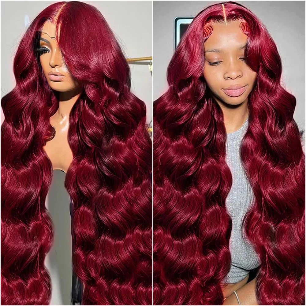 

Парик из натуральных волос 99J Burgundy, 13x6 HD Lace Front, с эффектом Body Wave, 13x4 HD Transparent Lace Frontal, для женщин, предварительно проработанный, плотность 200%