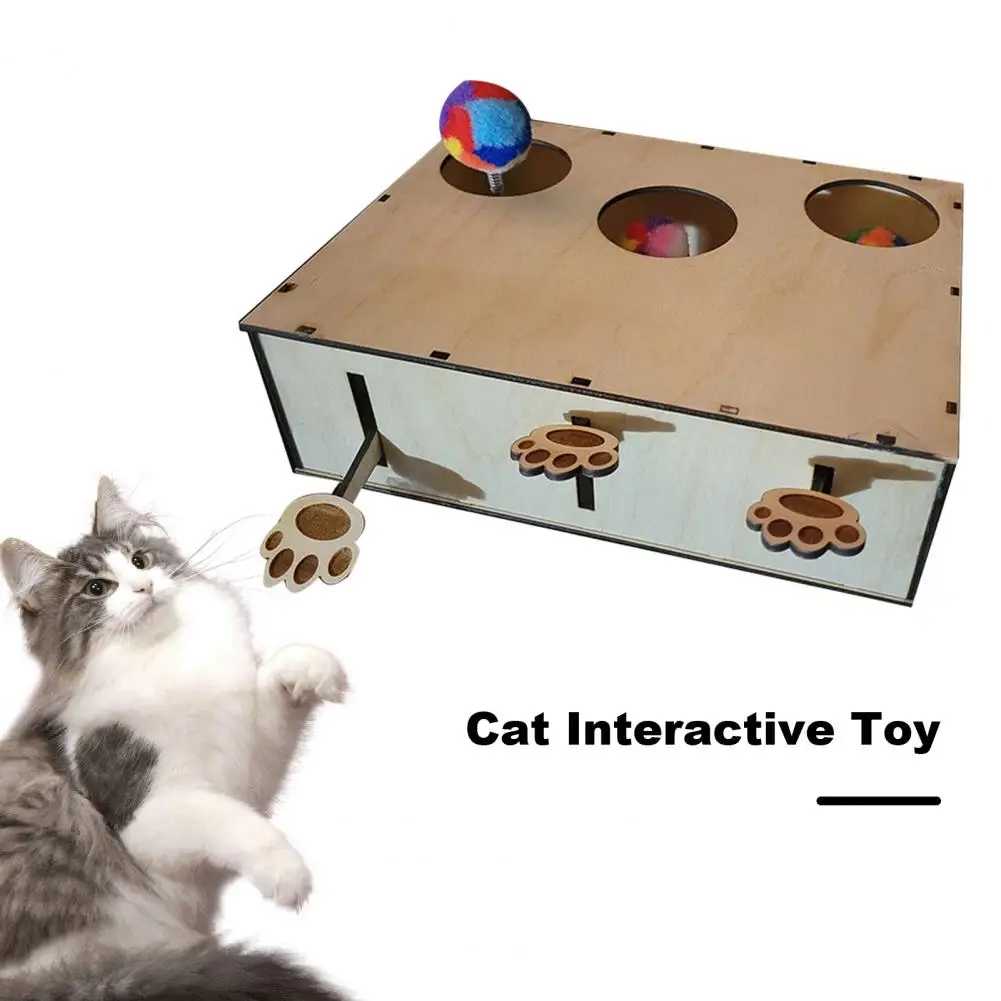 Interactive Cat Whack-a-Mole Toy Wood Kitten Catch Mice Game Safe Cat Toy with Soft Fur Ball Catnip Infused Toy Pet Accessoreis