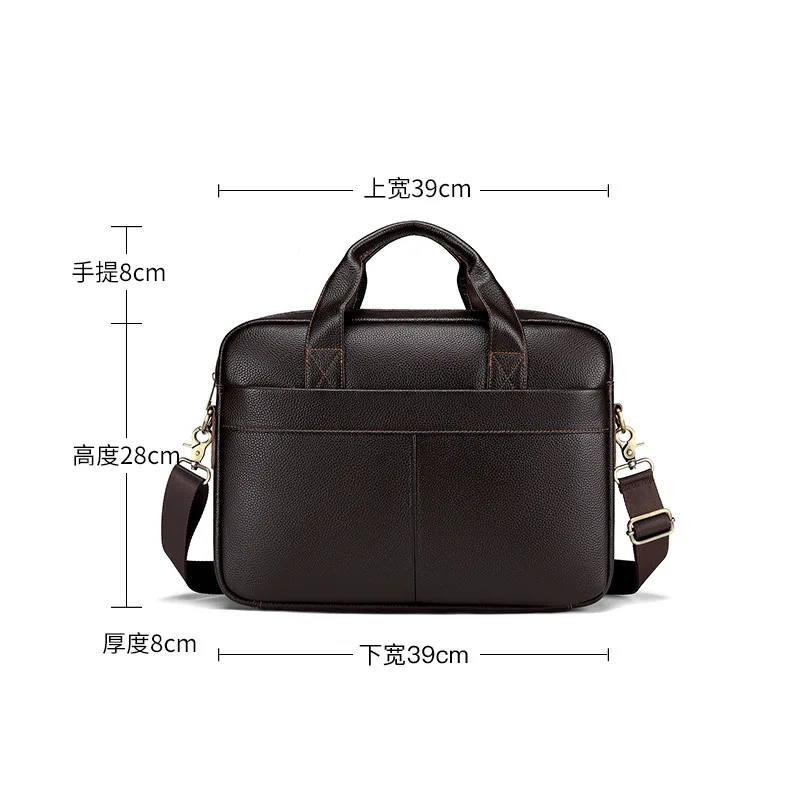 Tas Laptop Kulit Asli Bisnis untuk Pria Tas Kerja Portabel Kulit Sapi Besar Tas Bahu atau Selempang Eksekutif Klasik
