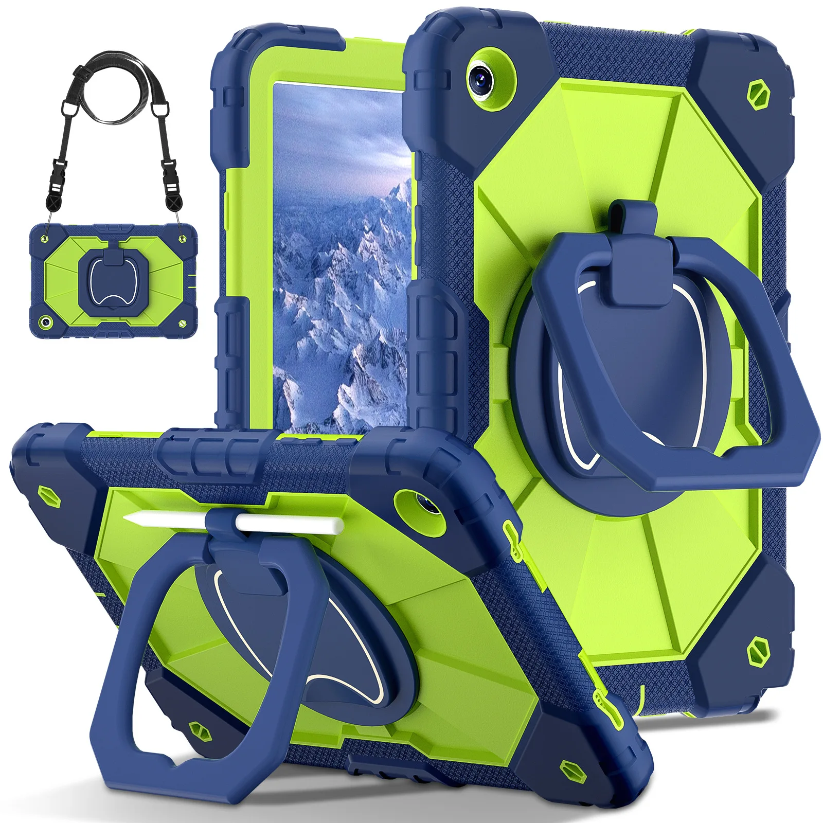 Rotating Heavy Duty Case For Samsung Galaxy Tab A9 Plus 11 inch Samsung X216 Armor Stand Cover With Handle Grip Neck Strap