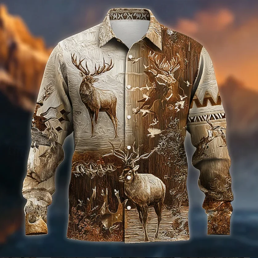 

Men's long sleeved button up shirt Halloween printed horror costume elegant casual retro fashion top new