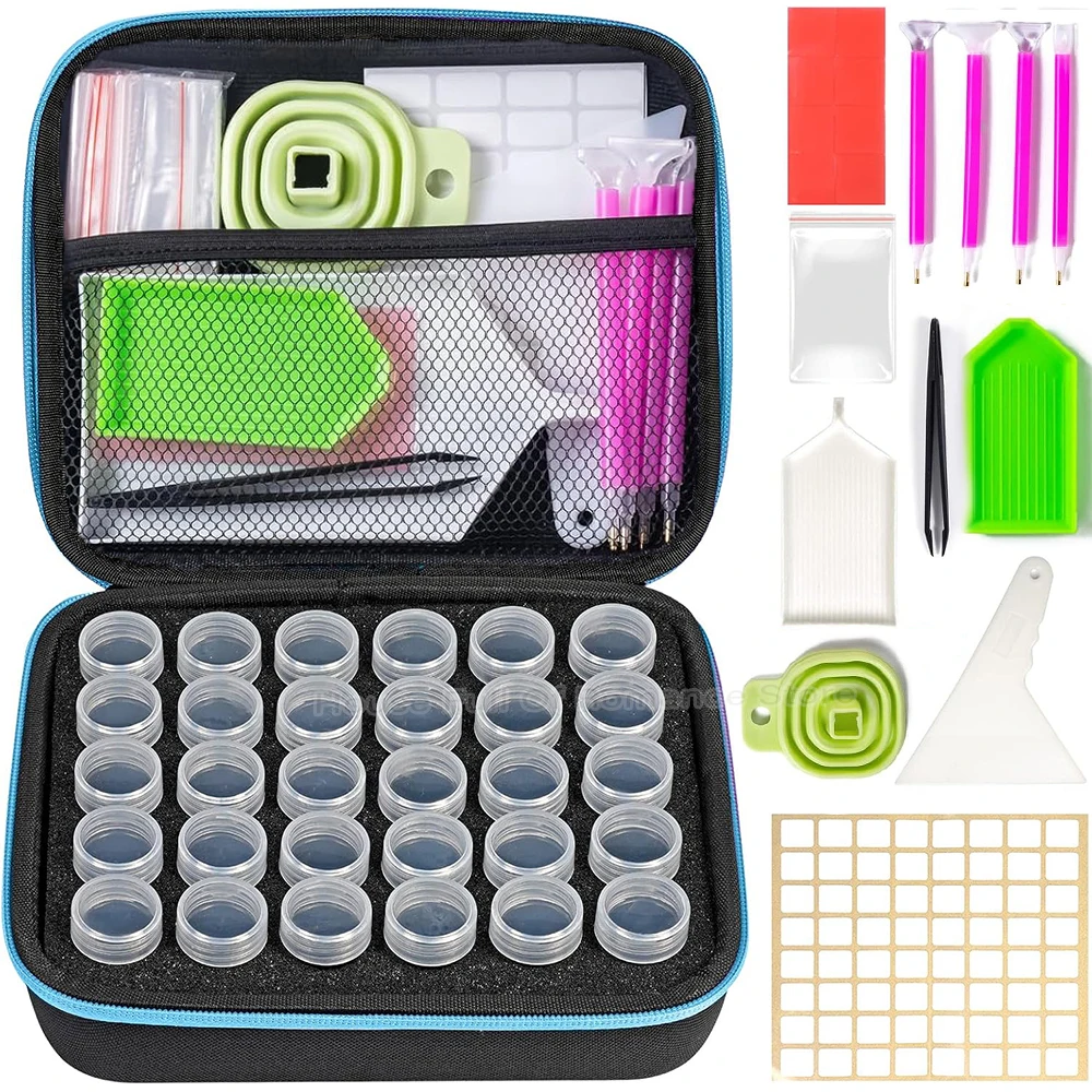 Diamond Painting Tools Storage Containers Accessories with 30 Slots Beads Box Tool Kits Pen Tray Funnel Storage Case DIY Crafts
