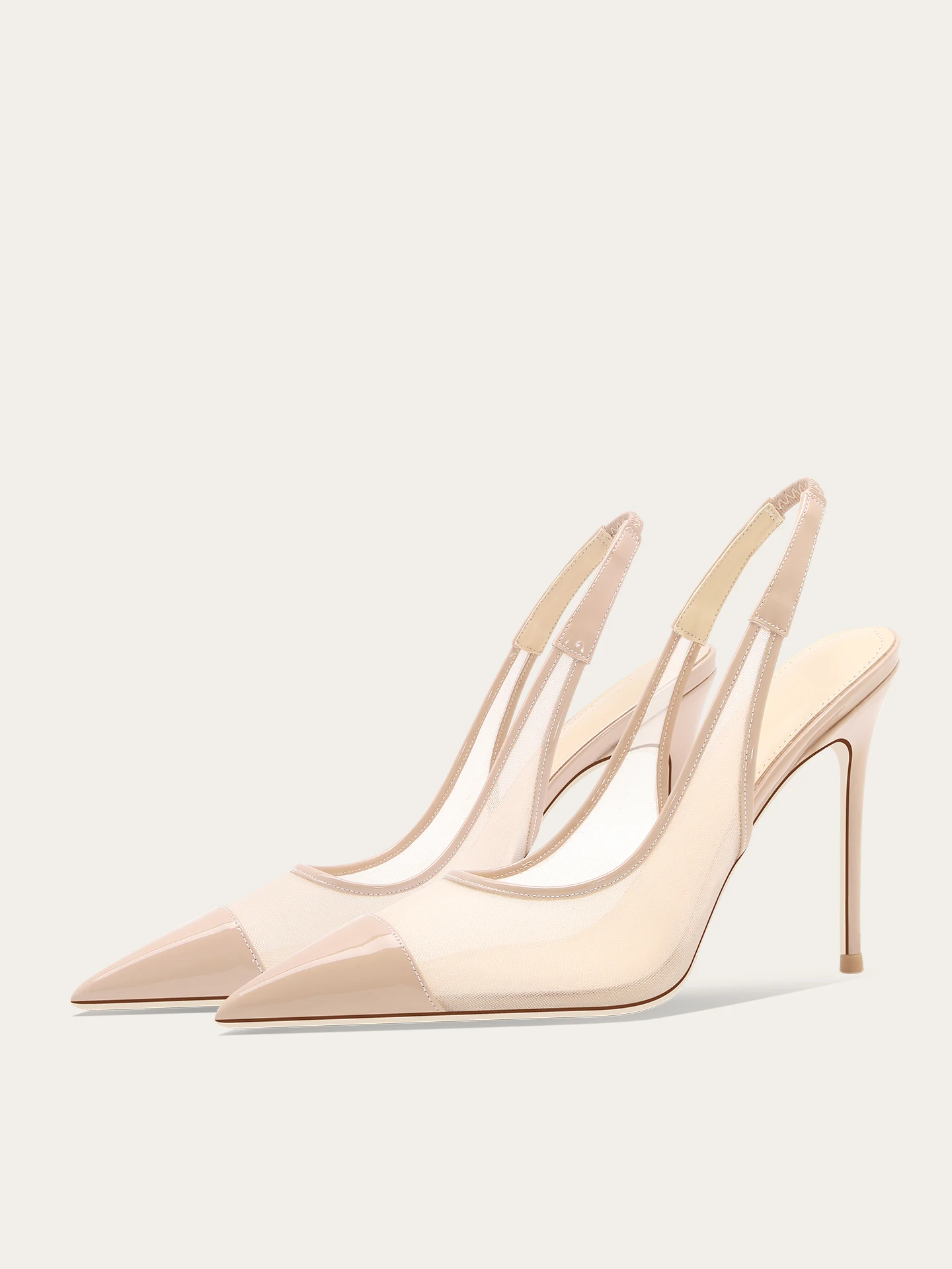 

New gentle nude mesh versatile high heels, women's bag, headband, back strap sandals, slim heel, breathable back sole