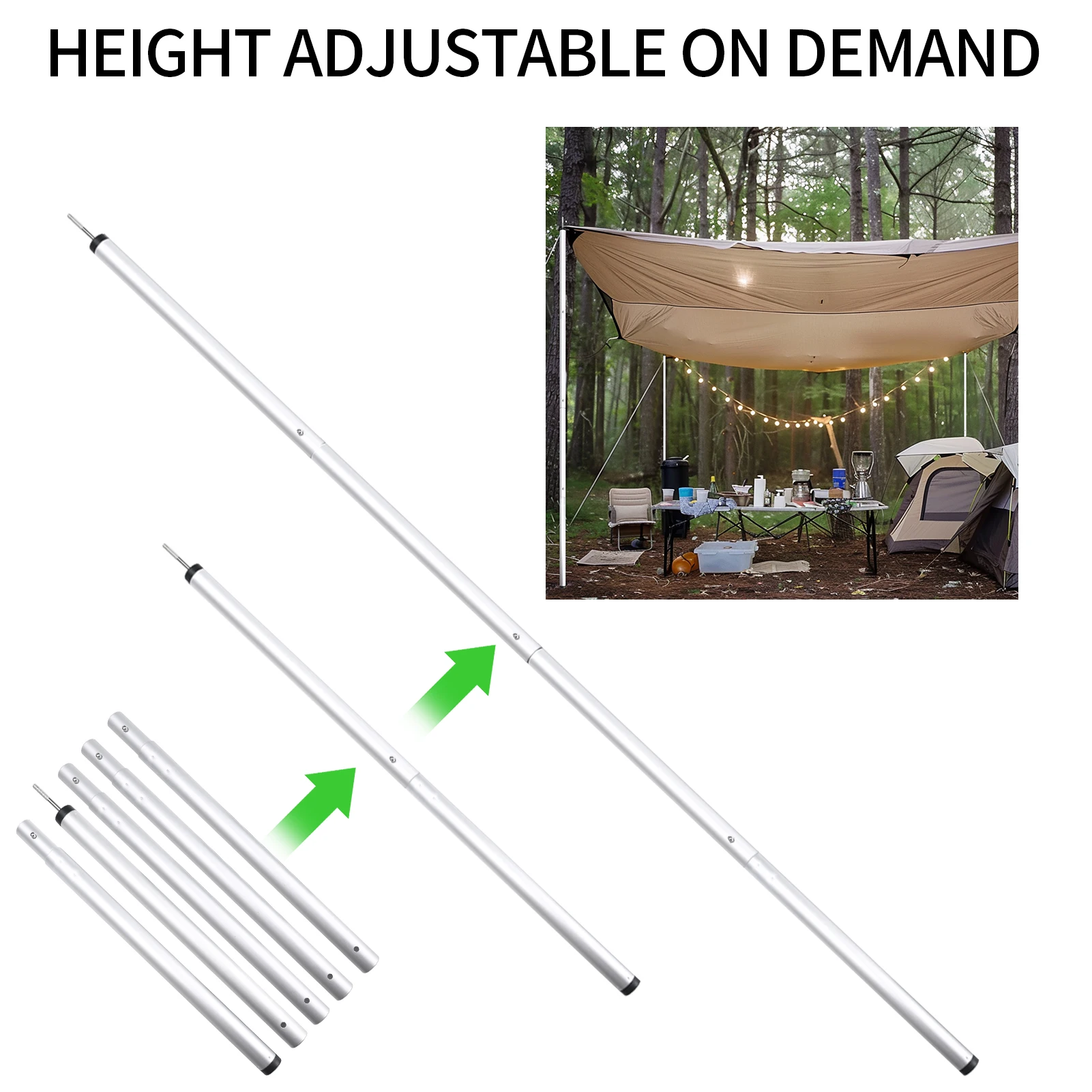 Aliuminum Alloy Telescoping Tent Poles Set of 2 Adjustable Camping Tarp Pole for Outdoor Canopy Sun Sail Awning Rain Shelter view 6