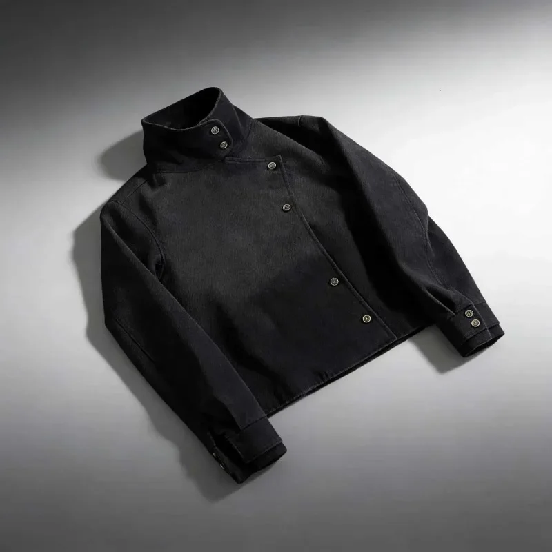 Y2k Harajuku Uniform Jacket Black Distressed Wash Buttons Fencing Denim Jacket Gothic Casual Streetwear Unisex Oversize Clothing