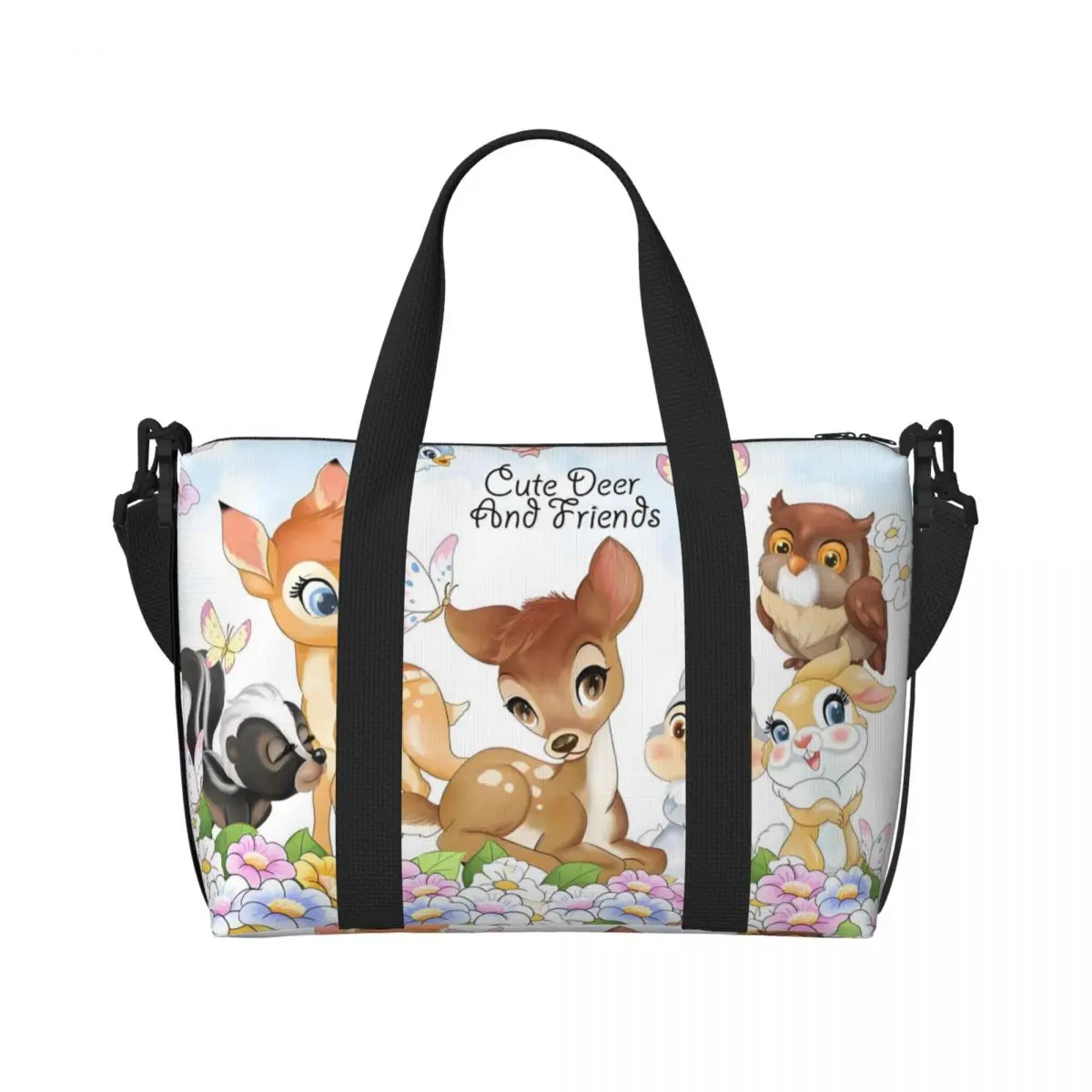 

Custom Bambi Tote Bag Women Large Capacity Classical Printing Animal Gym Beach Shoulder Travel Bag