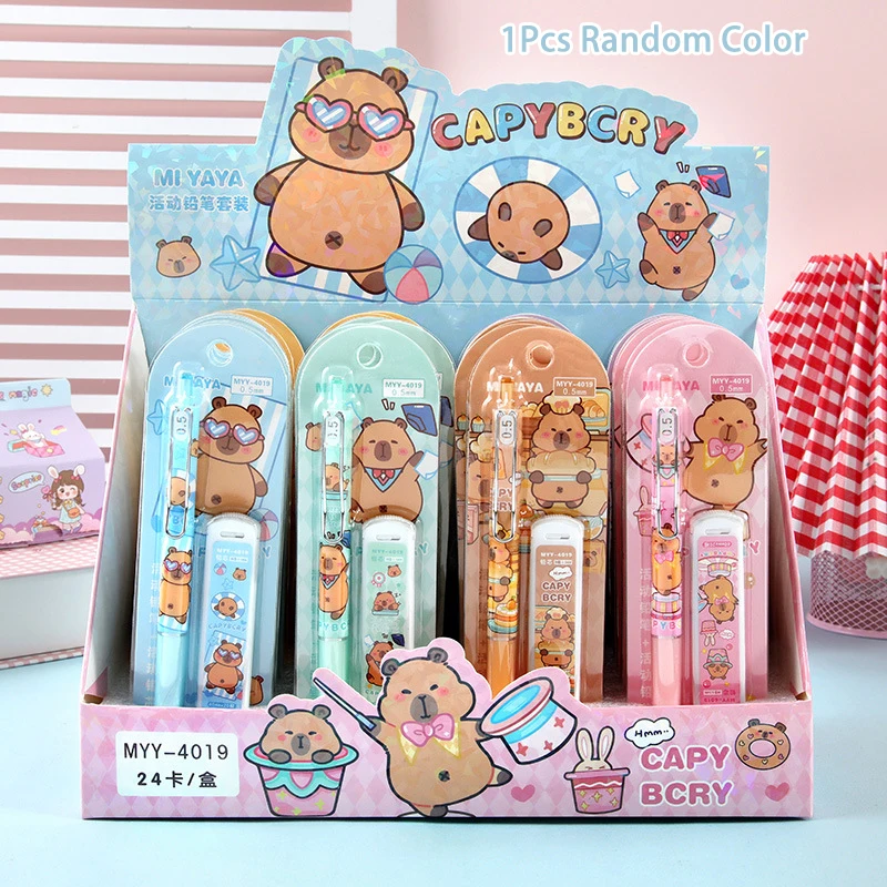 1Set Cartoon Capybara Mechanical Pencil Set Cute Drawing Automatic Pencil Set Office School Supplies Student Stationery Gifts