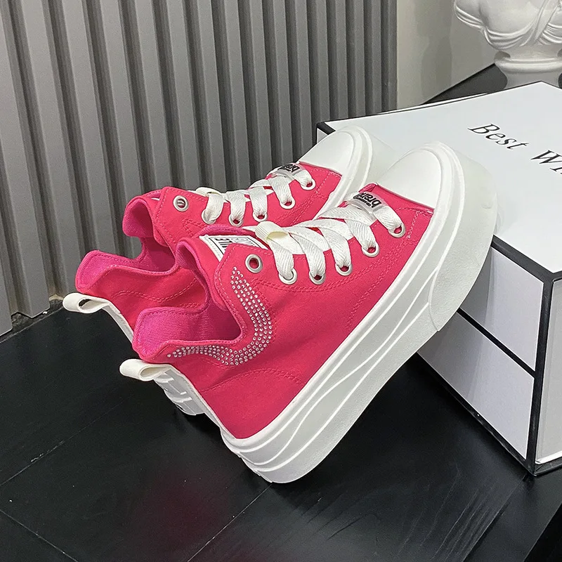 Women Summer Canvas Shoes Flats Platform Ladies Crystal Decoration Vulcanize Sneaker Woman High Brand Fashion Sneakers