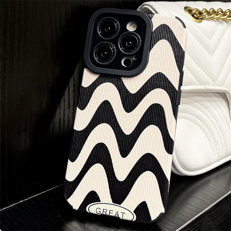 Fashion Wavy Lines Zebra Stripe Phone Case For iPhone 14 11 12 13 Pro XS Max 7 8 Plus X XR Shockproof Bumper Soft Silicone Cover