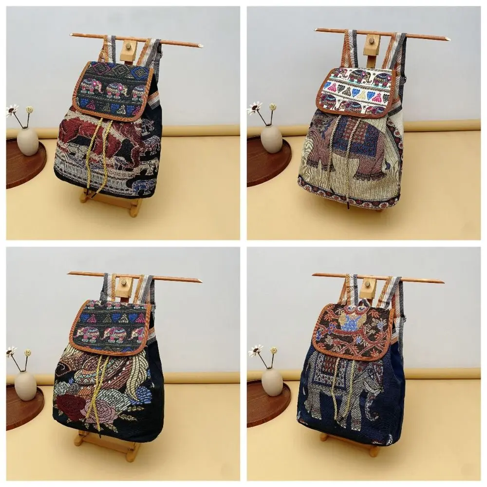 Storage Bags Casual Embroidered Knitted Backpack Harajuku All Match Vintage Cloth Bags Lightweight Canvas Bucket Bag Travel