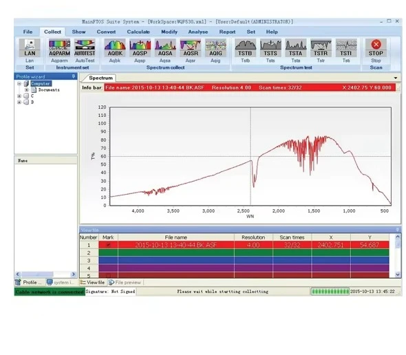 مقياس مطياف TPS-WQF530 FTIR، مطياف الأشعة تحت الحمراء المحول مع ATR الاختياري أو الغاز أو الخلايا السائلة وما إلى ذلك.