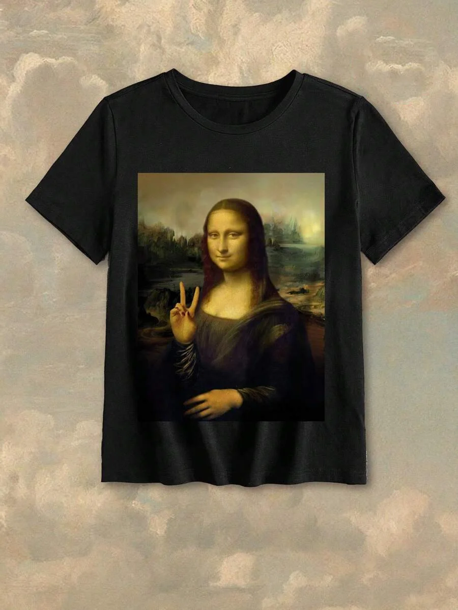 

Plus - Size Casual Art - themed Tee, Black Short - Sleeve with Unique Print