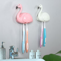Cute Flamingo Toothbrush Holder Shelf Wall Mounted Tooth Brush Holder Container Organizer Bathroom Gadgets Bath Accessories