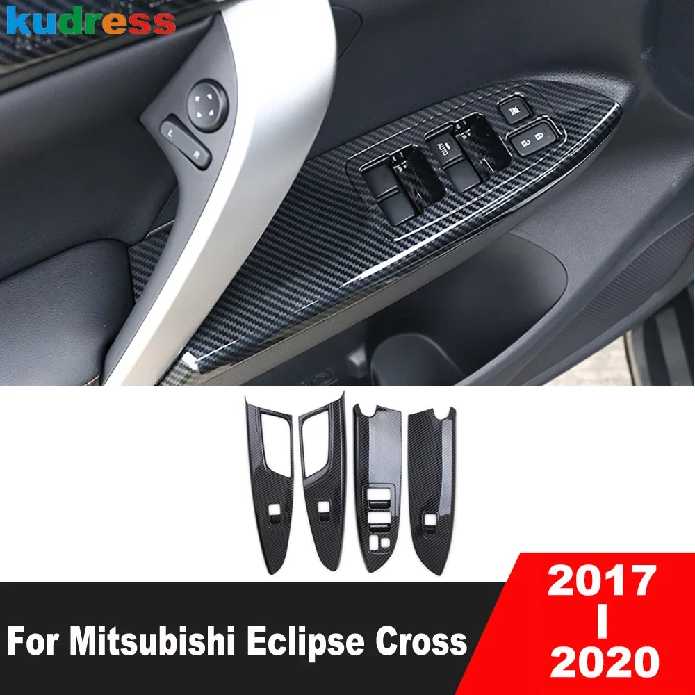 Car Inside Door Window Lift Switch Button Panel Cover Trim For Mitsubishi Eclipse Cross 2017-2020 Carbon Interior Accessories