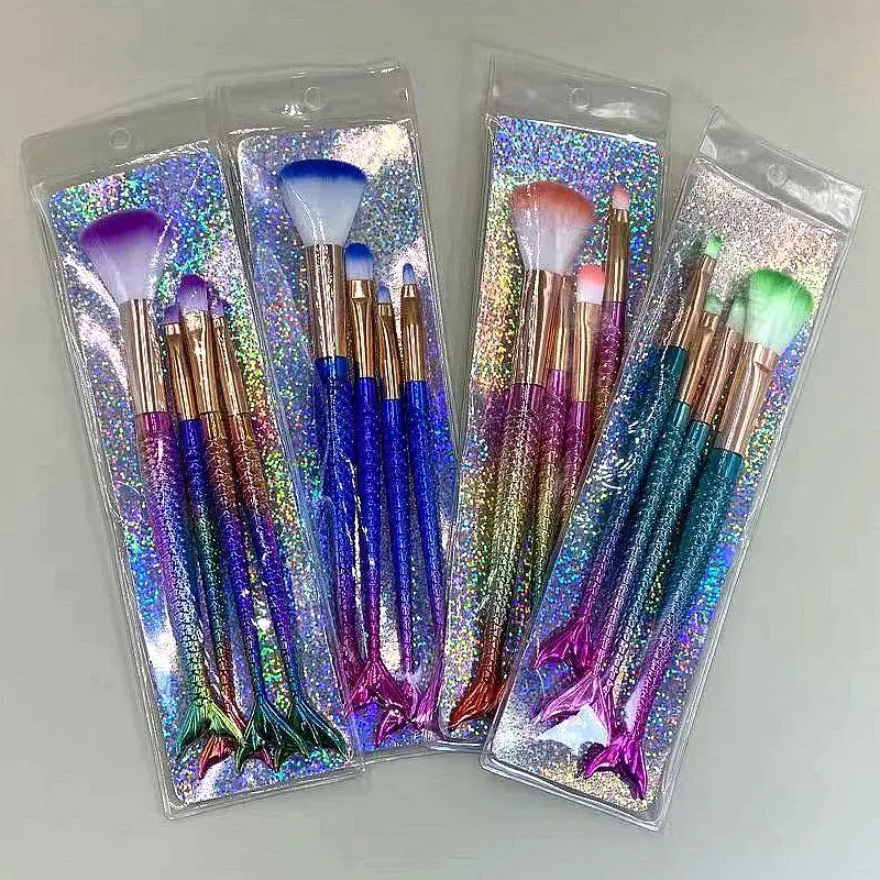 4 mermaid makeup brush set gradient color makeup brushes eyeshadow make up makeup set beauty  tools Kit yeux  cosmetic  brochas