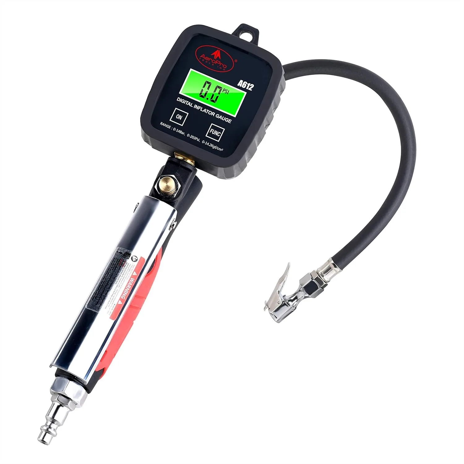 

Digital Tire Inflator with Pressure Gauge, 203 PSI Air Chuck and Rubber Hose for Heavy Duty Use